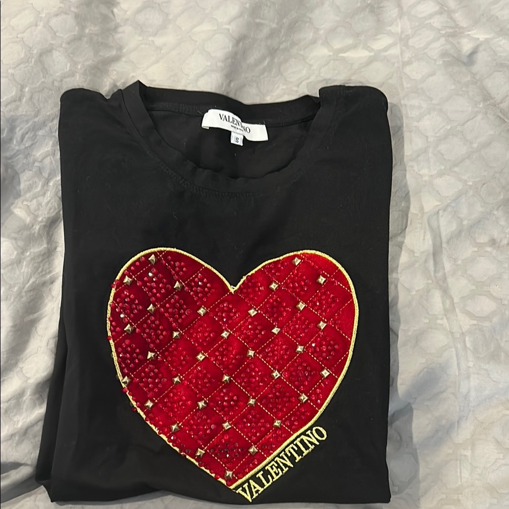 Valentino Black Short Sleeve Tee with Red Heart Design